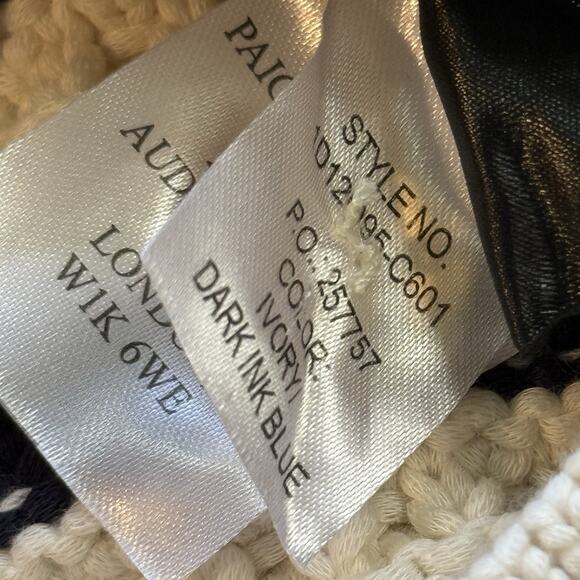 Paige Oberon Crochet Knit Cardigan Sz Small Navy Blue White Stripe Patch Pocket - Picture 6 of 6